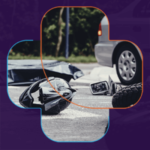 Motor ongeval, botsing tussen een auto en motor.